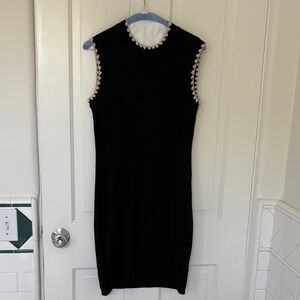 Rebecca Taylor Black Sleeveless Knit Dress with Cream Crochet